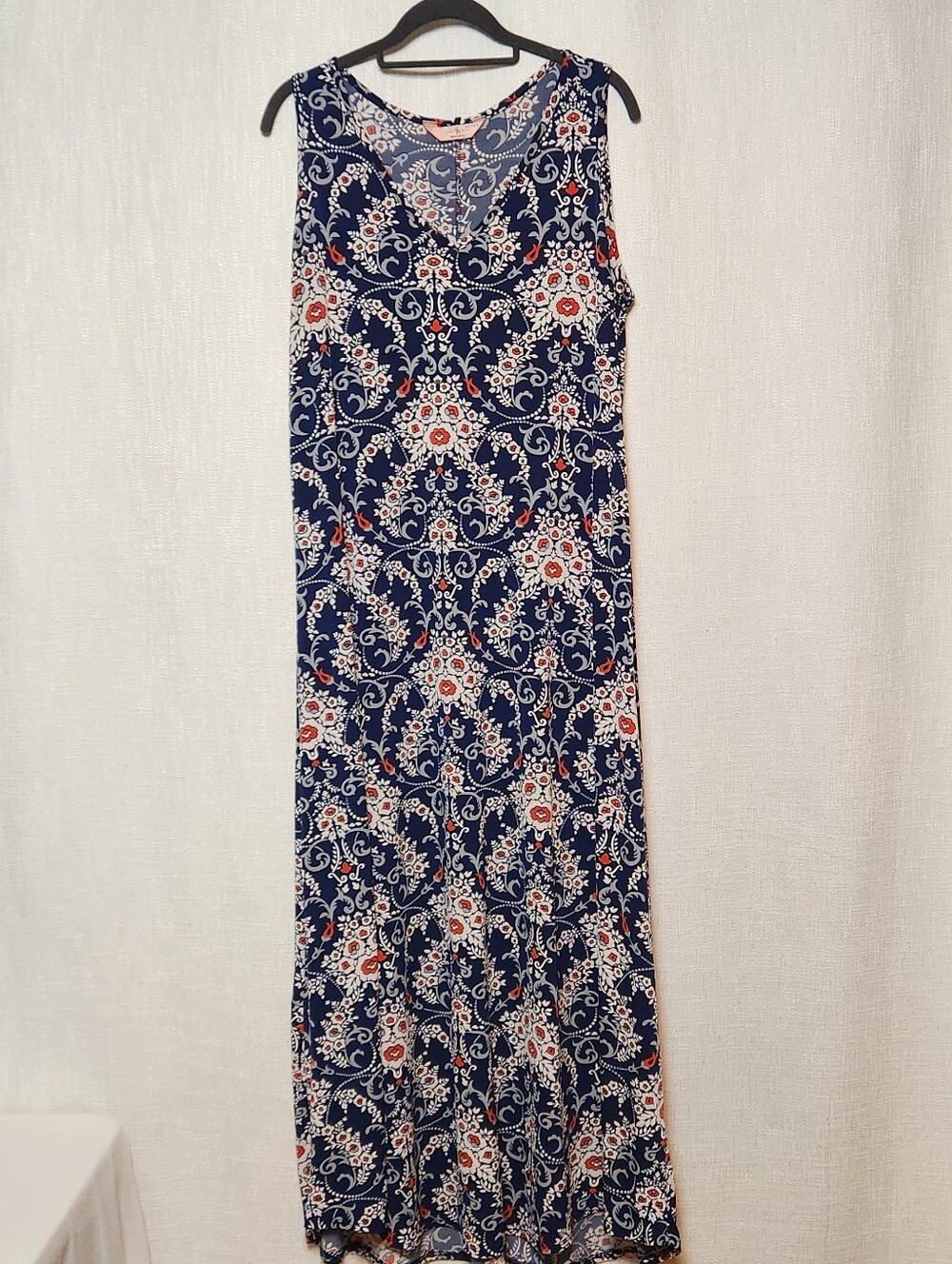 SJS Casual Dress Navy Blue White Red Floral Textured Summer Dress Petite Large